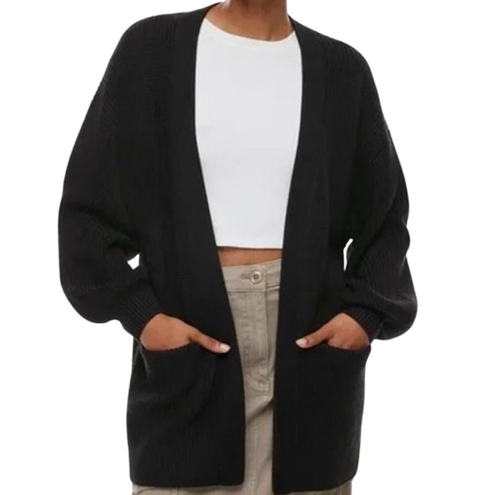 Aritzia Wilfred Unwind Open Cardigan Mid Length Ribbed Merino Wool Black XSmall